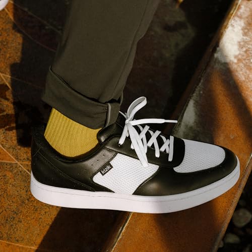Image of Kizik Hands Free Shoes for Men: Oslo - Durable Full Grain Leather, Breathable Mesh, Easy to Clean, Convenient Everyday Slip on Sneakers for Walking - Black /White M4.5