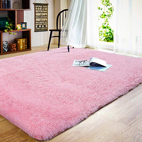 JOYFEEL Soft Bedroom Rugs Girls Pink - 5'x8' Large Shaggy Fur Floor Area