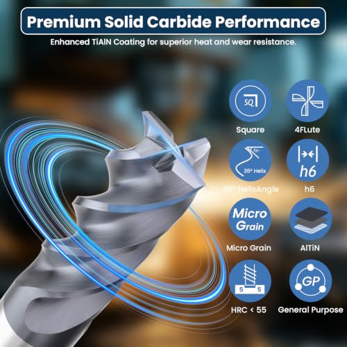 Image of Carbide Square End Mill - 4 Flute - 3 /8 inch 4T (1 Piece, 3 /8 inch) - for Milling Alloy Steels, Hardened Steel, Metal & More - Mill Bits Sets for DIYers & Professionals