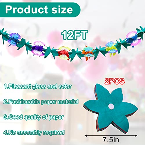Image of BUSOHA 2Pack Tissue Flower Garland - 12 Feet Long Tropical Multicolored Paper Flower Garland Banner for Hawaiian Luau Tiki Bar Tropical Birthday Baby Shower Wedding Party Decorations Supplies