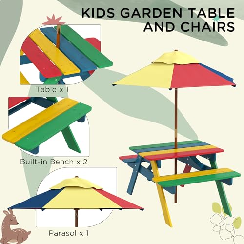 Outsunnykidspicnictablesetwithparasolwoodenoutdoorbenchsetwithseatingfor2children36yearsoldforpatiobackyardindoorusemulticolor Urban Country Home Decor Outsunny kids picnic table set with parasol wooden outdoor bench set with seating for 2 children 3 6 years old for patio backyard indoor use multicolor urban country home decor