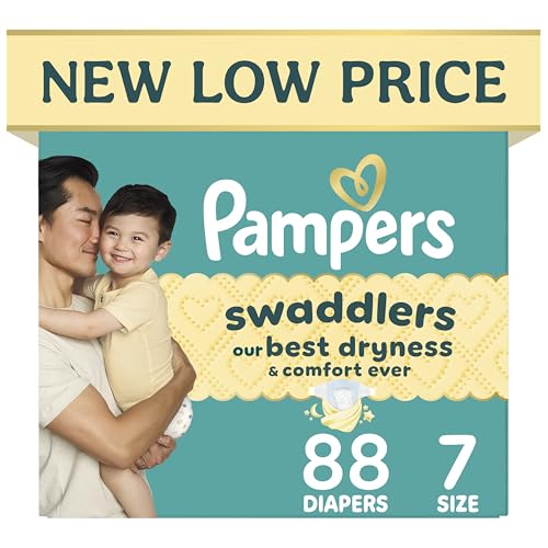 Image of Pampers Swaddlers Diapers, Size 7 (26-50 lbs), 88 Count, Hypoallergenic, Absorbent, Keeps Baby Dry and Comfortable, Skin Safe Disposable Baby Diaper