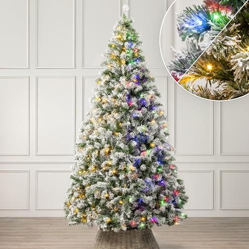 Christow Pre-Lit Flocked Chamonix Spruce Christmas Tree 8ft