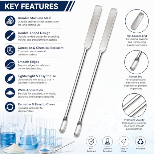 Image of Laboratory Spatula(PACK OF 2), Stainless Steel, 6 inch or 15.5 cm Length, Dual-Ended with Round Spoon and Flat Face Design for laboratory and multipurpose use
