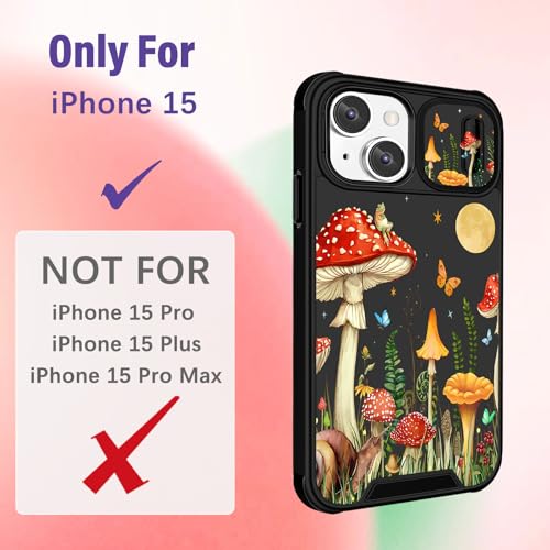Image of Funermei (2in1 for iPhone 15 Case for Women Girls Cute Phone Cover Butterfly Moon Girly Pretty Teens Mushroom Kawaii Aesthetic Design with Camera Cover Funda for Apple for iPhone 15 Cases