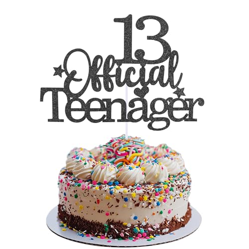 Prasacco Tortendeko Geburtstag 13 Official Teenager Cake Topper Schwarzer Glitzer Cupcake Toppers Geburtstag Party Kuchen Deko für 13 Jahre alte Jungen und Mädchen