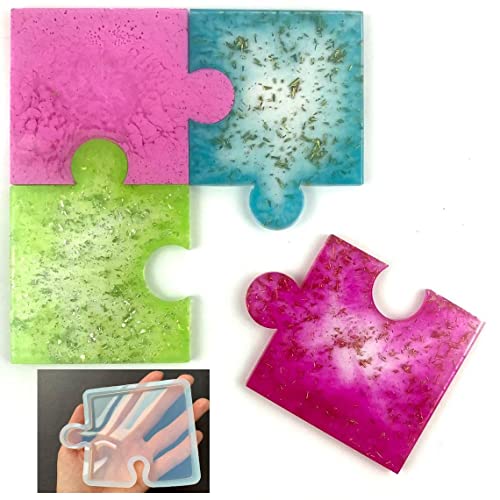 Image of SNOOGG Pack of 2 Puzzle Shape Silicone Mold for Epoxy Resin Casting Coaster Making Mold DIY Resin Art Craft Supplies Home Decoration Cup Mat Personalized Gift Durable Flexible Reusable Mold
