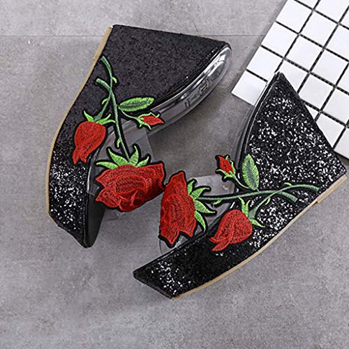 MIOKE Women's Clear Wedge Sandals Glitter Rhinestone Open Toe Slip On High Heel Platform Dress Sandal3