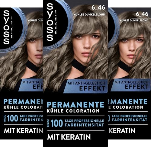 SYOSS Coloration 6_46 Kühles Dunkelblond (115 ml) permanente Coloration mit Keratin verleiht einen kühlen Farbton für bis zu 100 Tage professionelle Farbintensität mit Anti-Gelbstich-Effekt