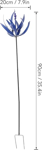 Miniatura 7 de Asixxsix Rotador decorativo de escultura de viento grande para patio, jardín al aire libre, aspecto azul, material de hierro con larga vida útil