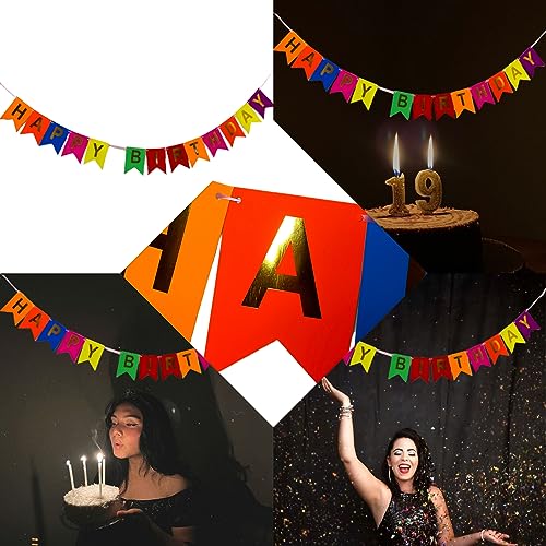 Image of Wanna Party Multicolor Happy Birthday Banner,Rainbow Bunting Banner for Kids and Adults for Happy Birthday Decoration Items for Kids (Cardstock)