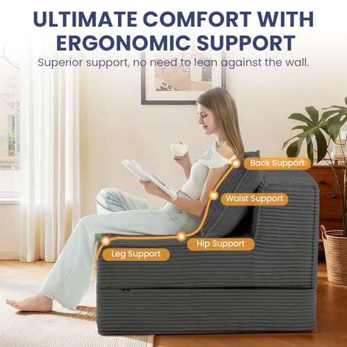 Image of Erament Folding Sofa Bed, 8 inch Convertible Sleeper Sofa Fold Out Chair Bed with Pillow, Portable Floor Couch Lounge Sofa for Living Room Bedroom Guest Room, Grey