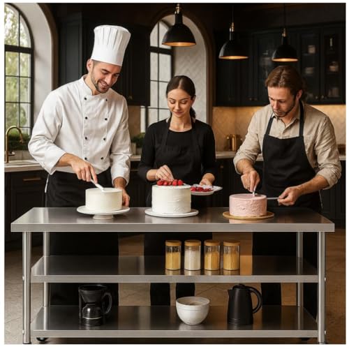 Image of Stainless Steel Table with Wheels for Food Preparation and Work, Multi-Size Optional, Three-Layer Variable Two-Layer Metal Commercial Workbench Outdoor, Restaurant, Kitchen (72 inch Lx32 Wx34 H)