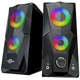 PC Gaming Speakers for Desktop, 2.0 Stereo RGB Computer Speakers with Touch on/off Lights, Rotate Volume Control & Headphone & Microphone Jacks for Desktop Laptop Monitor, USB Powered &3.5mm Aux-in
