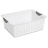 12-Pack Medium Ultra Basket, Open Top Plastic Storage Organizer, White - Classic Baskets for Organizing Countertops, Pantry Shelves, Kitchen Cabinets, Laundry Rooms or Home Offices