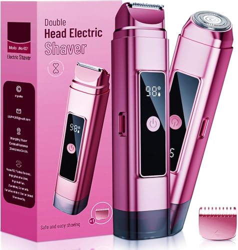 Image of Dynooper Bikini Trimmer for Women: Electric Razor & Shaver with Dual Heads for Body Pubic Hair, IPX7 Waterproof with LED Display - Carmine Pink