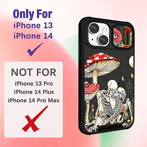 Image of Funermei (2in1 for iPhone 13 Case /for iPhone 14 Case for Women Cute Girls Skull Phone Cover Skeleton Goth Fun Spooky Horror Gothic Scary Design with Camera Cover Funda for Apple for iPhone 13 /14 Case