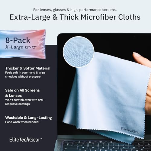 Elite Tech Gear Microfiber Cloth (Blue, 12'' x 12'' (Pack of 8))