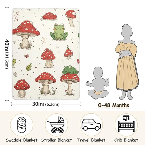 Image of Retro Frogs Mushrooms Baby Blankets Soft Warm Crib Stroller Blanket for Toddler Newborn Girls Boys 30x40in