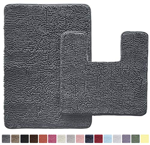 GORILLA GRIP Original Shaggy Chenille 2 Piece Area Rug Set, Includes Square U-Shape