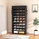 ROJASOP 10 Tier Shoe Rack with Covers,Large Capacity Stackable Tall Shoe Shelf Storage to 50-55 Pairs Shoes and Boots Sturdy Metal Free Standing Shoe Rack Organizer for Closet Entryway Garage - Image 2