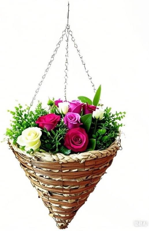 12" Cone Shaped Grower Hanging B asket with Rigid Hanger – Durable and Stylish Cone Hanging Baskets for Plants Outdoor, Garden, Porch & Courtyard (12inch 3pcs)