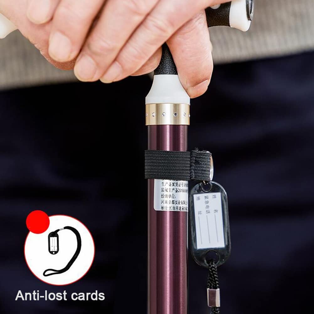 HEBEHO Bastón Cuadripode con Luz LED, Bastón De Aluminio para Ancianos, Mango Ergonómico, con Correa para La Muñeca, Bastón para Caminar con 4 Patas (Color : Wine Red)