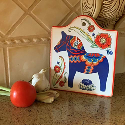 Swedish Themed Blue Dala Horse Porcelain Cheeseboard Decorative 7.5