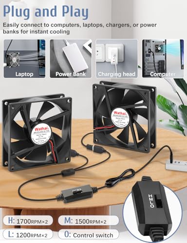Ventilador USB de 92mm Wathai de 5V para refrigeración de PC y router 4