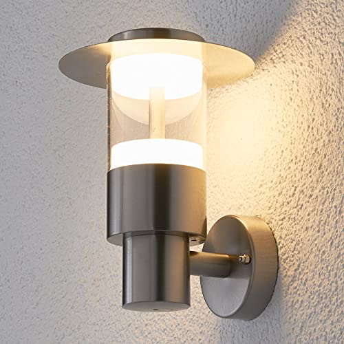 Preisvergleich Produktbild Lindby Edelstahl LED Wandlampe aussen / Aussenwandleuchte spritzwassergeschützt IP44 / inkl. 1x 8,1W LED (fest verbaut) / warmweiß (3.000K) / Außenleuchte