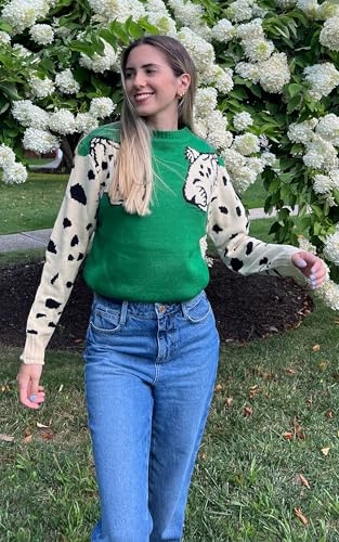 Image of Angashion Women's Sweaters Casual Floral Printed Patchwork Long Sleeves Knitted Pullover Cropped Sweater Tops