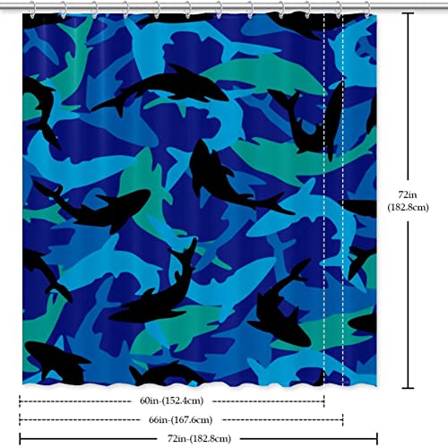Rideau de douche imperméable motif requins de l'océan et crochets robustes