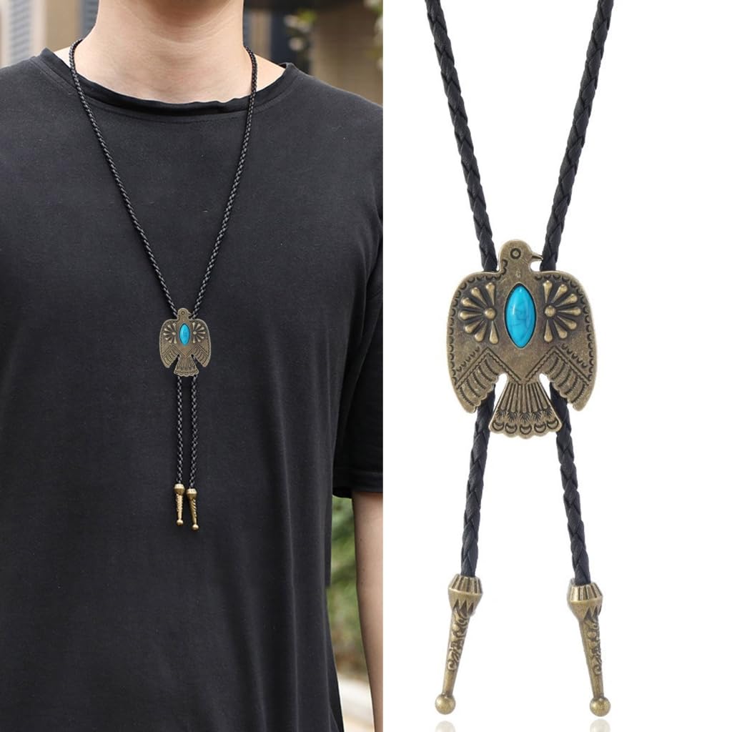 Cravatta bolo, Cravatta in Similpelle con Motivo Aquila Volante Punk, 4 Pezzi