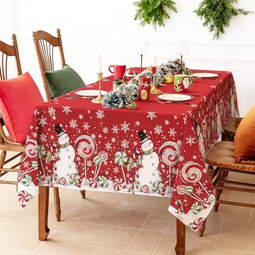 Tischdecke Weihnachten Rechteckig, Rot Haus Schnee Bäume Zaun...