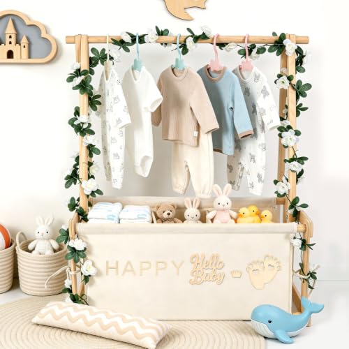 Wooden Baby Shower Crate Closet, Large Nursery Storage Basket wit...