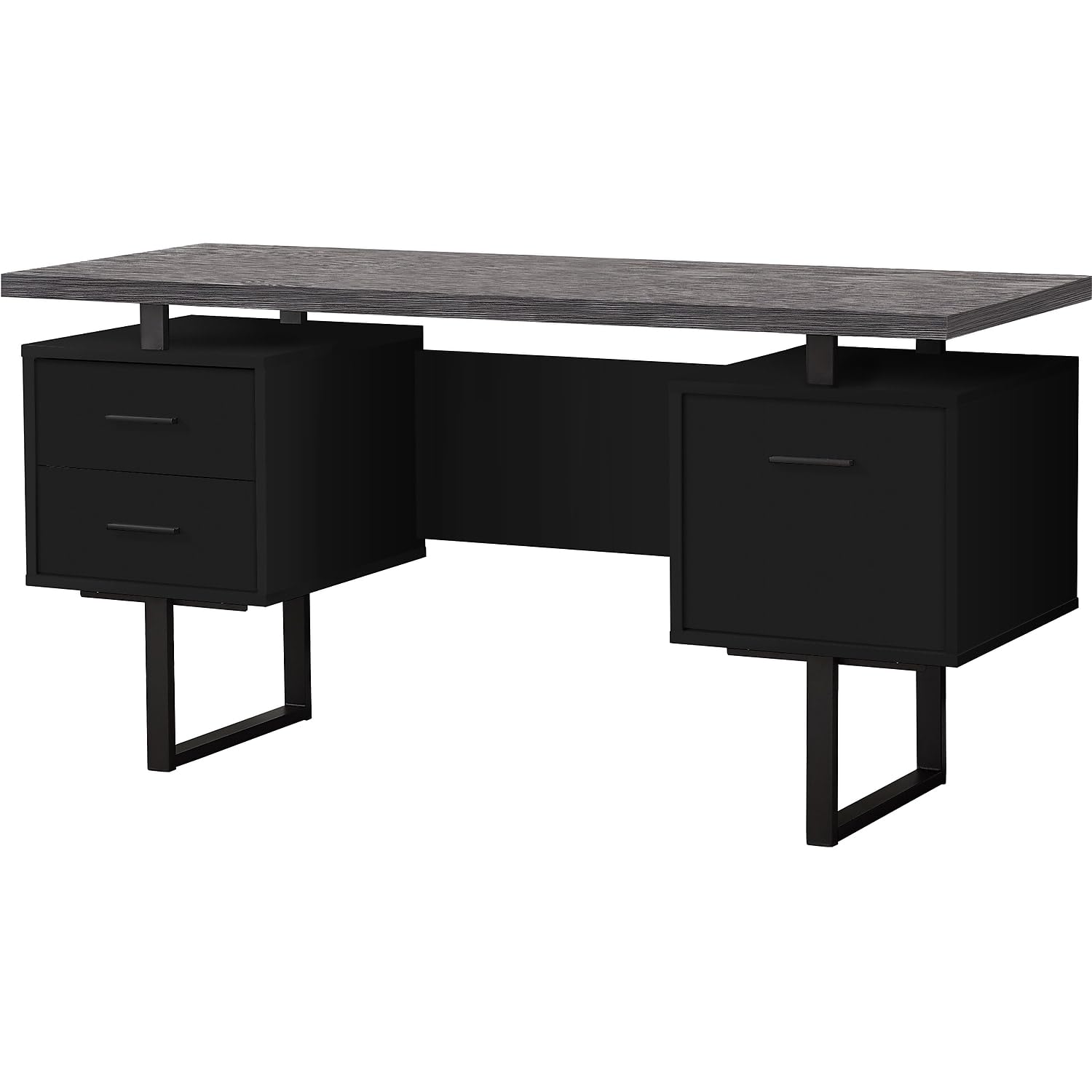 Monarch Specialties Computer Desk with Drawers - Contemporary Style - Home & Office Computer Desk with Metal Legs - 60"L (Black - Grey Top)