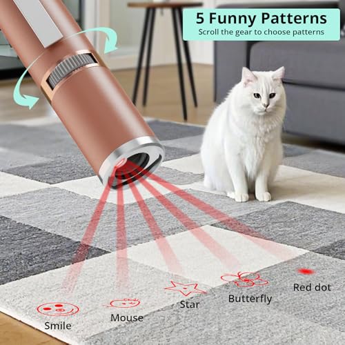 Image of TBTeek Cat Toys, with Metal Case, 2 Pieces, Rechargeable, 7 Adjustable Patterns, Interactive Kitten Pet Dog Red Dot Chase Light Toy for Cats Fun Playing Exercise(Rose Gold)