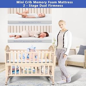 Portable mini baby crib 4 in 1 convertible with memory foam mattress38 by24 includedcunas para bebes 2025 natural wood small crib with foldable storage baby playpen bedside sleeper beds  urban country home decor