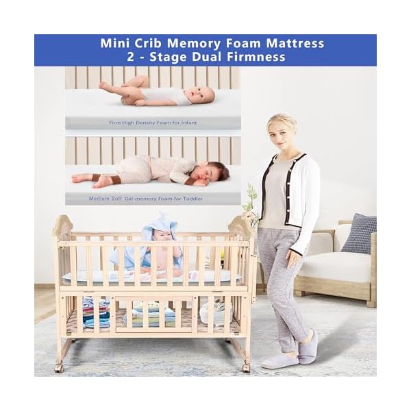 Portable mini baby crib 4 in 1 convertible with memory foam mattress38 by24 includedcunas para bebes 2025 natural wood small crib with foldable storage baby playpen bedside sleeper beds  urban country home decor