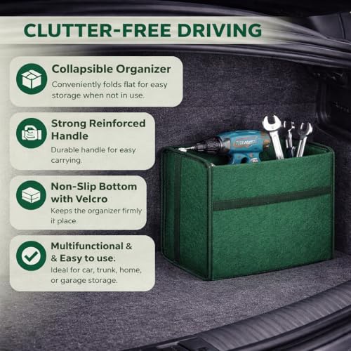 Image of JVCV Car Trunk Boot Organizer, Car Storage and Organizer Anti Slip Car Accessories Organizer for Car, Suv, Sedan, Truck, Minivan Anti Slip Bottom (Small - Green)
