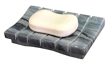 MBSC Natural Marbel Stone Soap Dish Holder for Bathroom | Ribbed Design Soap Dish Bath Accessories for Tube, Wash Basin Outdoor Soap Trays Holders - Pack of 1 (Black & Grey)