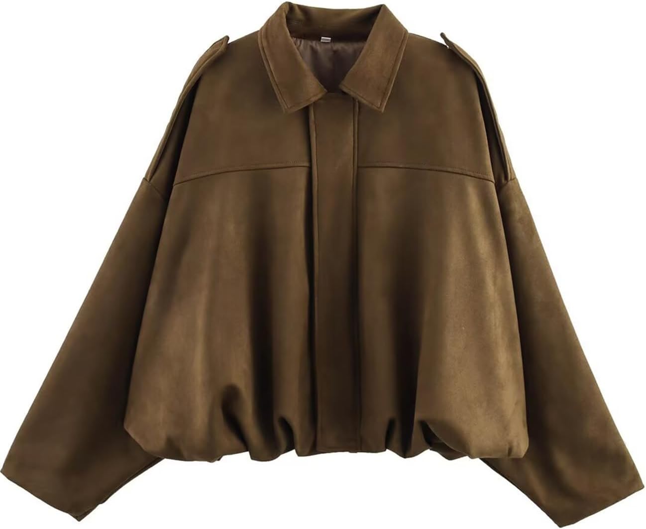 Kissonic Womens Faux Suede Bomber Jacket Oversized Batwing Long Sleeve Zip Up Cropped Coat Streetwear