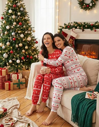 Image of Ekouaer 2 Pack Pajama Sets for Women,Long Sleeve Top With Jogger Pants Lounge Set Sleepwear with Pockets