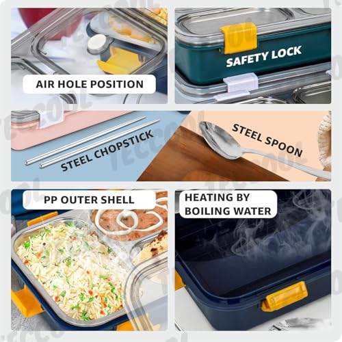 Image of TEKCOOL Lunch Box for Adults - Lunch Box for Kids - with Spoon & Fork - Stainless Steel Lunch Box with 3 Compartment - Durable Perfect Size for On-The-Go Meal, BPA-Free';