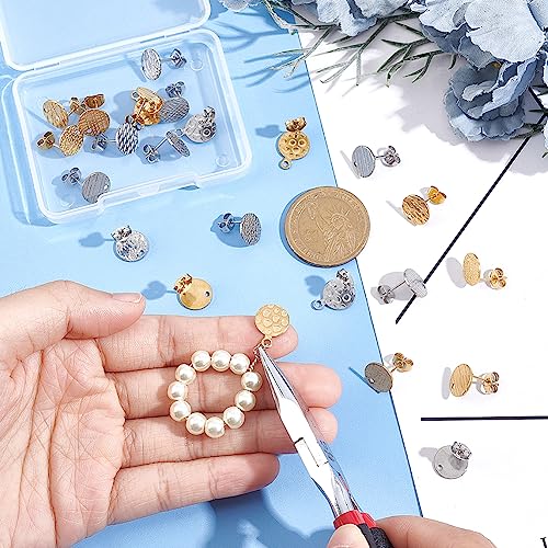 UNICRAFTALE 24 Pcs 2 Colors 6 Styles Flat Round Earring Stud 304 Stainless Steel Stud Earring Findings with Earring Backs Post Earring Textured for DIY Earrings Jewellery Making - Image 3