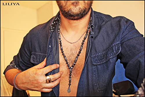 Liliya Jewelry Men’s Crystal Necklace – Handmade Long Lariat Necklace For Men – Labradorite Healing Crystal Necklace With Hamsa Pendant – Beaded Gemstone Necklace For Protection And Spiritual Healing #TOP1