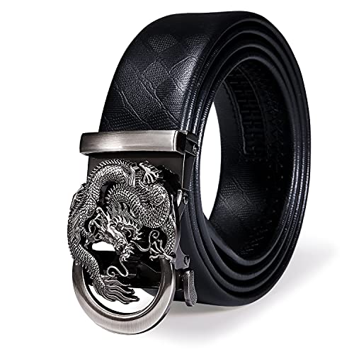 Image of Barry.Wang Mens Belts Leather Ratchet Automatic Buckle Slide Click 1 3 /8 inch Designer Dress Fashion Classic Casual Work Business