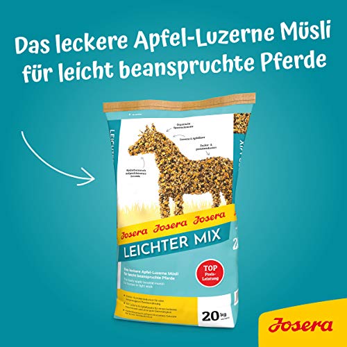 JOSERA Leichter Mix (1 x 20 kg) | PFERD | Premium Pferdefutter für leicht beanspruchte Pferde | Pferdefutter light | zucker- & proteinreduziert | Apfel-Luzerne Müsli | 1er Pack