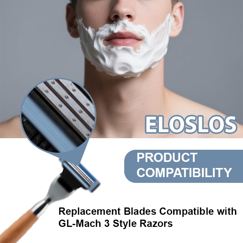 36 Blades Replacement Parts for GL-Mach 3 Style Razors (Blue), Wet Razors Men's Blades Value Packs