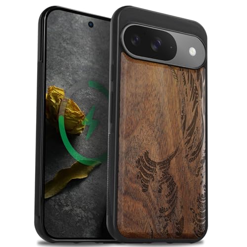 Coque Google Pixel 9 Magsafe en bois gravé avec bumper TPU antichoc Carveit